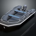 Gray Inflatable Boat With Motor Seats And Ropes On Black Surface