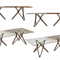 Modern Glass Top Dining Tables With Crossed Wooden Legs And Unique Design