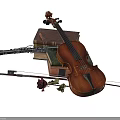 Vintage Musical Instruments With Books And Rose For Art Supplies