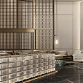 Luxurious Modern Sales Office Interior With Circular Reception Counter And Chandelier