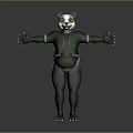 Playful Game Movie Panda Character With White Ears Black Eye Patches Green Outfit Standing Pose