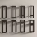 Various Dark Brown Wall Mounted Shelving Units With Unique Designs 3d model