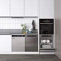 Modern Kitchen Featuring Sleek Dishwasher Oven White Cabinetry And Gray Countertop