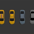 Collection of Model Cars Including Yellow Taxis and Gray Silver Sedans