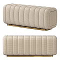 Modern Beige Fabric Sofa Bench With Gold Metal Base And Channel Stitched Design