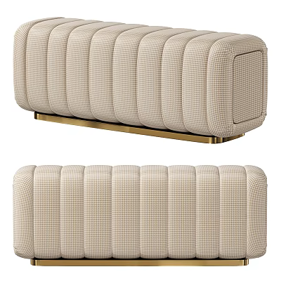 Modern Beige Fabric Sofa Bench With Gold Metal Base And Channel Stitched Design 3d model
