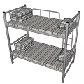 Sturdy Metal Frame Kids Bunk Bed With Striped Mattress And Pillows
