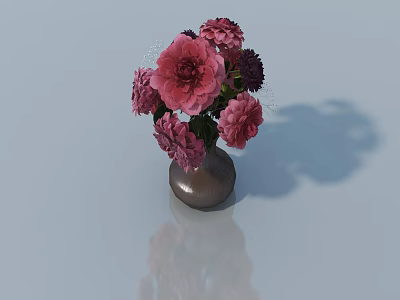 Hinged Door Decorated With Pink And Purple Flowers In Brown Vase 3d model