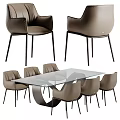 Modern Glass Top Dining Set With 6 Beige Leather Chairs And Black Legs