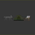 Green Outdoor Camping Tent Setup With Folding Table And Folding Chair
