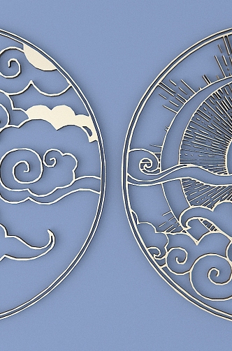 Chinese Metal Carved Clouds Sun and Moon Carved Chinese Pattern Hollow Carved Traditional Carved 3d model