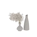Decorative Ornament Set with White Textured Vases and Feathery Plants for Modern Interior