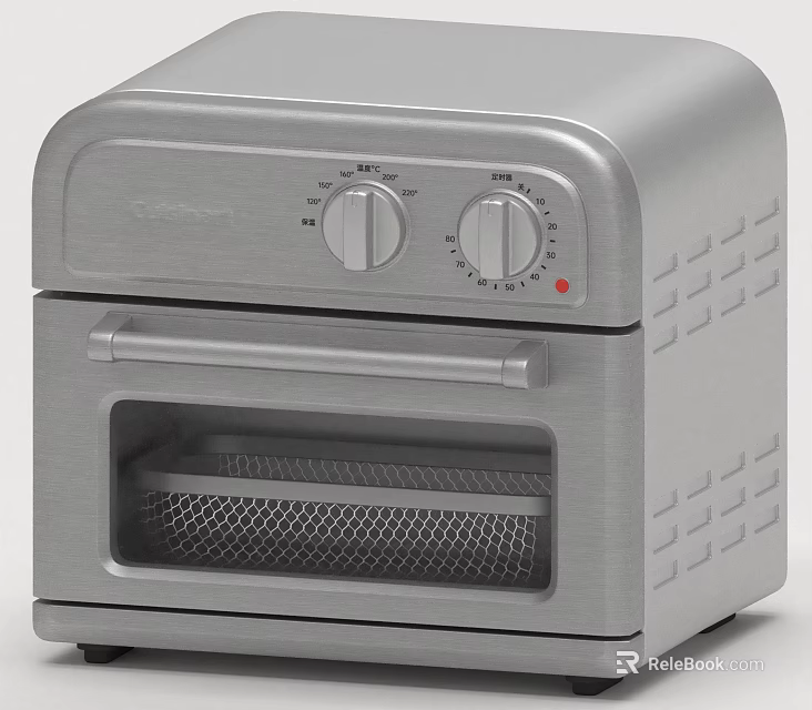 Silver Compact Toaster Oven Kitchen Appliance With Control Knobs And Mesh Window 3d model 