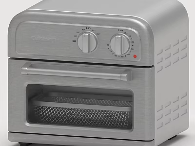 Silver Compact Toaster Oven Kitchen Appliance With Control Knobs And Mesh Window 3d model