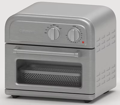 Silver Compact Toaster Oven Kitchen Appliance With Control Knobs And Mesh Window 3d model