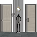 Modern Wooden Hinged Doors With Dark Frames And Vertical Striped Wall Interior 3d model