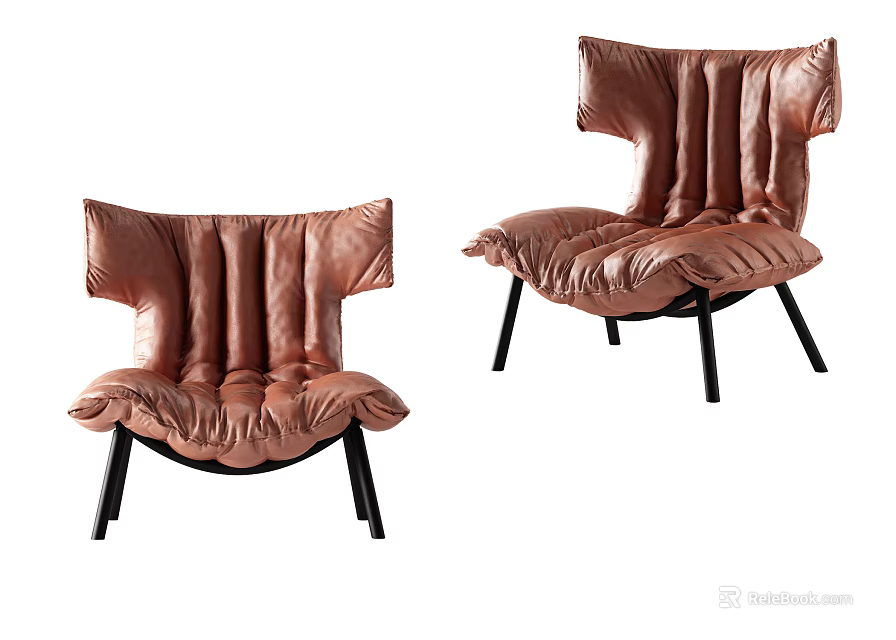 Modern Copper Leather Single Sofa With Pleated Design And Black Thin Legs 3d model