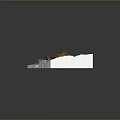 3D Model of Mountainous Terrain With Blue River And Orange Mechanical Structure