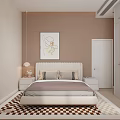 Modern Bedroom Interior With Large Bed Window Blinds Desk Chair And Wooden Floor