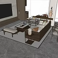 Elegant Chinese Style Living Dining Room Interior With Wooden Screen Lantern Sofa And Coffee Table
