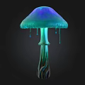 Vibrant Colorful Mushroom with Blue Green Gradient Cap and Dripping Droplets on Textured Stem