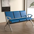Blue Three Seater Public Chair With Metal Frame On Wooden Floor Near Window