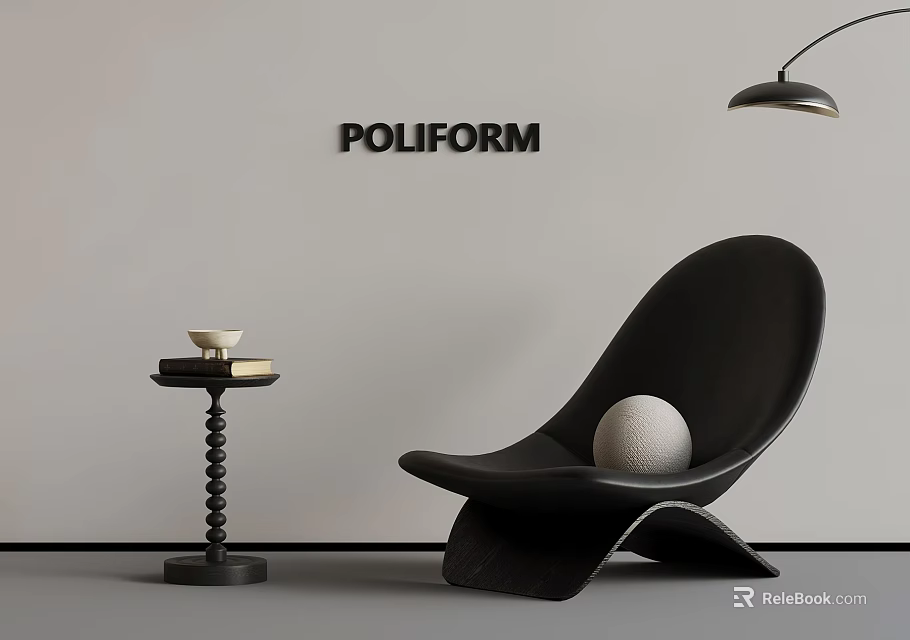 Poliform Modern Interior With Black Chair Side Table And Floor Lamp 3d model 