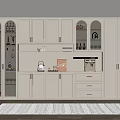 Elegant Modern White Buffet Cabinet With Glass Doors LED Lighting And Storage Drawers