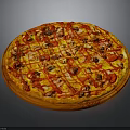 Freshly Baked Pizza with Tomato Sauce Melted Cheese and Toppings on Wooden Board