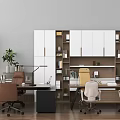 Modern Office Interior Featuring Spacious Desk Ergonomic Chairs Storage Cabinets And Potted Plant