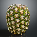 Fresh Pineapple with Green Yellow Skin and Scaly Texture on Dark Background