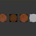 Four Small Tables Different Colors Three Red One White Carved Bases Dark Gradient Background