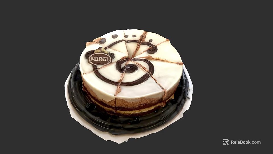 Delicious Round Mirage Cake With Chocolate Swirl Decoration And Layered Cream 3d model 