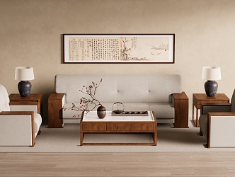 Quiet New Chinese Sofa Tea Table 3d model