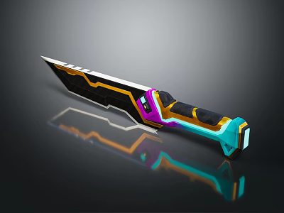 Futuristic Modern Weapon Featuring Colorful Grip Blue Purple Yellow Geometric Design 3d model