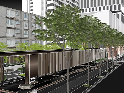 Modern Sales Office Building With Glass Facade And Green Trees In Urban Setting 3d model