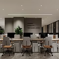 Modern Public Office Space Interior With Neat Desks Chairs Computers And Green Plants