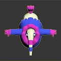 Vibrant 3D Cartoon Bird Character With Long Beak Plump Body Blue Pink White Purple