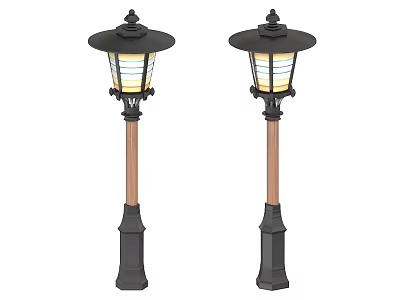 Classic Vintage Garden Lamp Posts With Brown Poles And Glass Shades 3d model