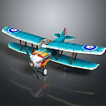 Blue Biplane Model With White Circular Markings Orange Cockpit Green Propeller For Space Themed