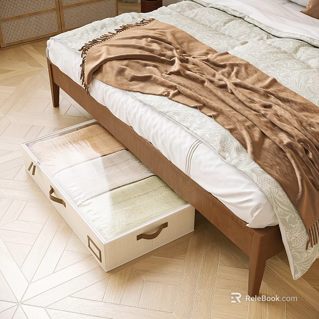 Light Colored Fabric Storage Baskets with Handles for Organizing Under Bed in Bedroom 3d model 