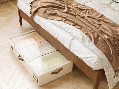 Light Colored Fabric Storage Baskets with Handles for Organizing Under Bed in Bedroom 3d model