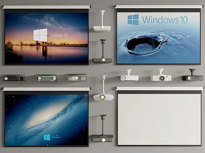 Modern Projection Monitoring Systems With High Definition Projectors Projection Screens And Various Displays 3d model
