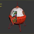Vintage Red And White Rocket Model With Spiked Top Open Door And Metal Legs