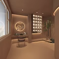 Luxury Minimalist Beauty Salon Interior With Warm Tones Sofa Mirror And Lighting