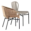 Modern Rattan Table and Chair Dining Set with Woven Seats and Metal Frame Design