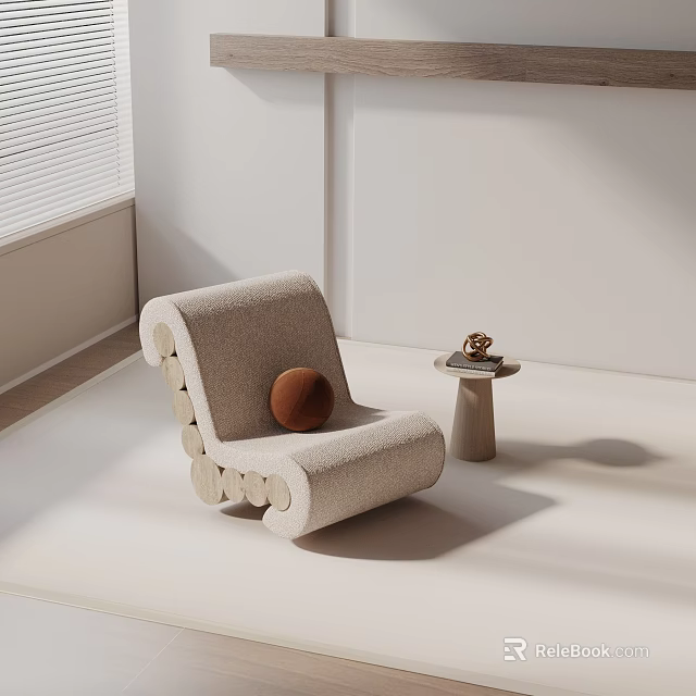 Leisure Chair With Beige Upholstered Design Scalloped Edges And Small Side Table In Minimal Room 3d model 