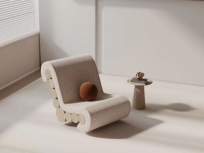Leisure Chair With Beige Upholstered Design Scalloped Edges And Small Side Table In Minimal Room 3d model