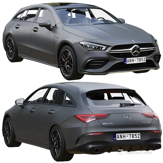 Gray Mercedes Benz Hatchback Car With Sleek Gray Exterior Black Wheels And Front Rear Views 3d model 