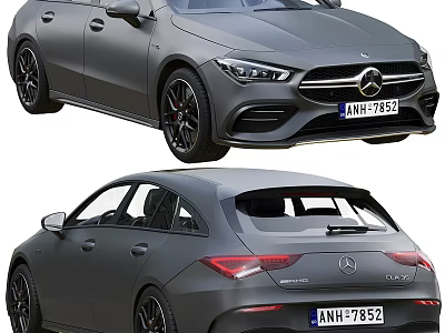 Gray Mercedes Benz Hatchback Car With Sleek Gray Exterior Black Wheels And Front Rear Views 3d model